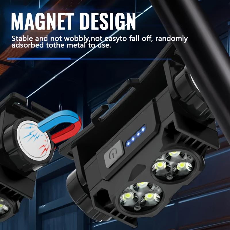 Multifunksjonell magnetisk bærbar arbeidslykt oppladbar hodelykt med 3-trinns justering for utendørs camping, løping og fiske