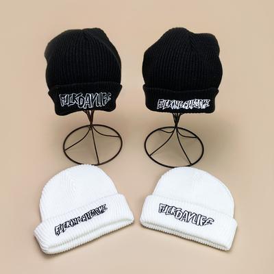 American Retro Hip Hop Embroidered Letter Knitted Hat Men And Women Warm Hip-Hop Rap Pullover Hat
