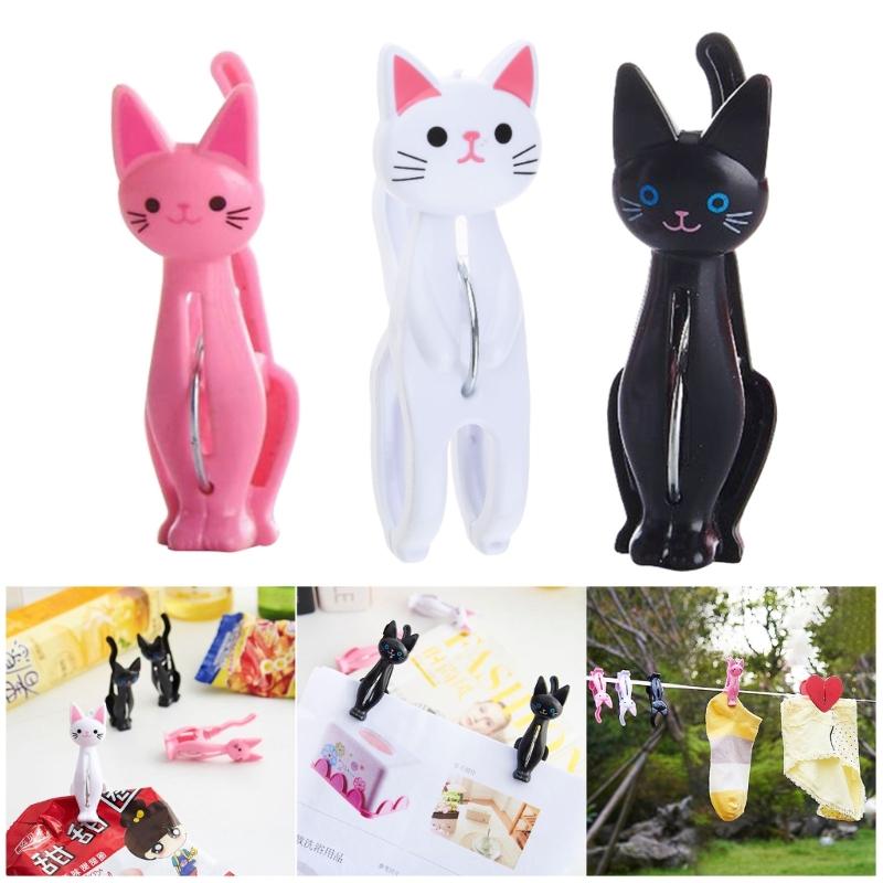 4 szt. Plastikowe klamerki do prania w kształcie kotów Klipsy do ubrań Kreskówkowe klipsy do ręczników plażowych Klips do pościeli skarpetek Wiatroszczelne klipsy do prania do domu