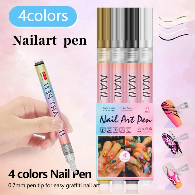 4/12pcs/Set Colourful Nail Art Graffiti Pen Waterproof Diy 3d Nail Art Drawing Pen Abstract Lines Fine Painting Tools