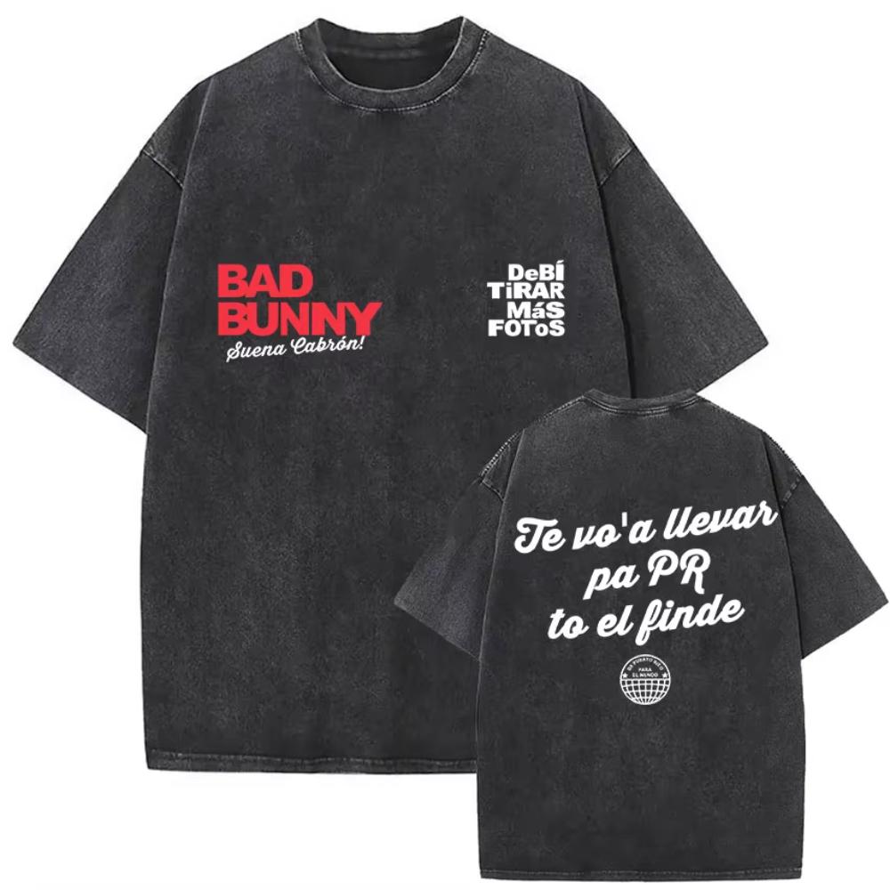 s Vintage Washed Bad Bunny Album T Shirt Mens Gothic Hip Hop Short Sleeve Tshirts Pop Fashion Casual Tshirt Streetwear