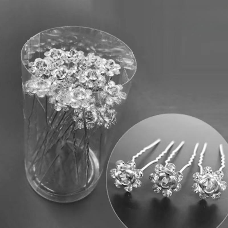 high quality100pcs/ 5Bottle/ Pack Wedding Bride Elegant and Sweet Hairpin Decoration Hair Accessories, Rose U-shaped Rhinestone Hair Fork Set,