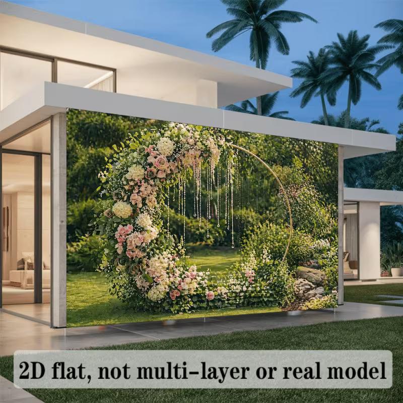 2D Garden Wedding Backdrop with Crystal Strands Photo Booth Banner
