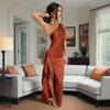 Summer New European and American Diagonal Neck Split Sleeveless Women's Clothing Sexy Slim Evening Dress Dress