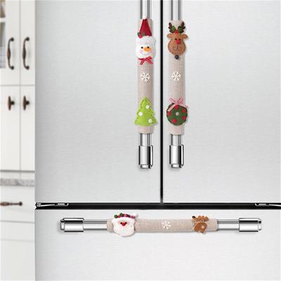 Christmas Home Decoration Supplies  Snowman Elk Linen Refrigerator Handle Stickers Microwave Handle Cover