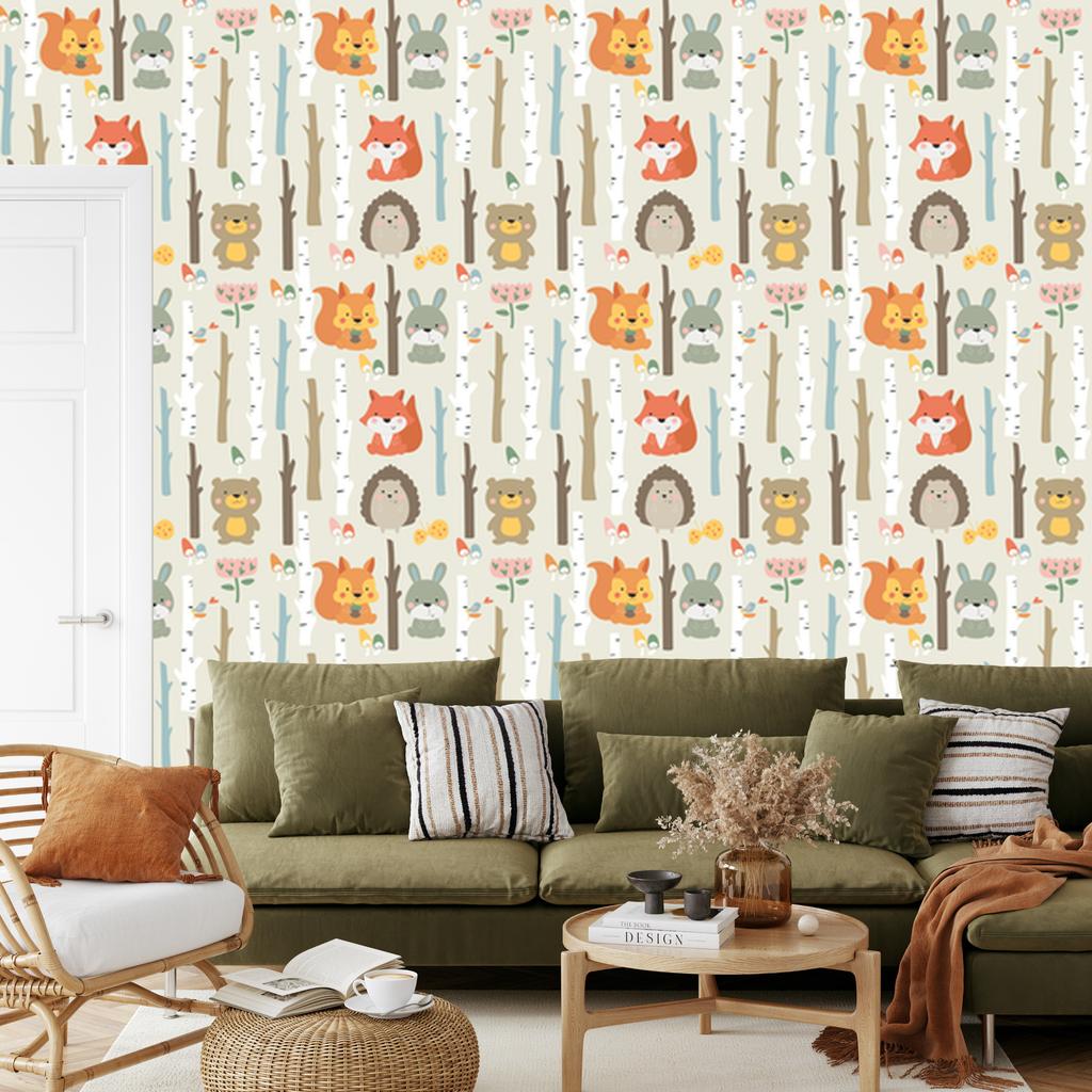 Cute Forest Animals Wallpaper for Living Room and Bedroom 50x1000
