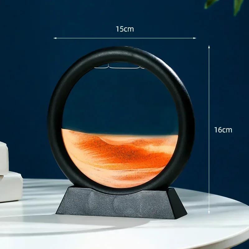 3D Ruchomy Obraz Sztuki Piasku Okrągły Szkło Głębinowy Krajobraz Piasku Klepsydra Ruchomy Piasek Rzemiosło Płynący Obraz Biuro Wystrój Domu Prezent
