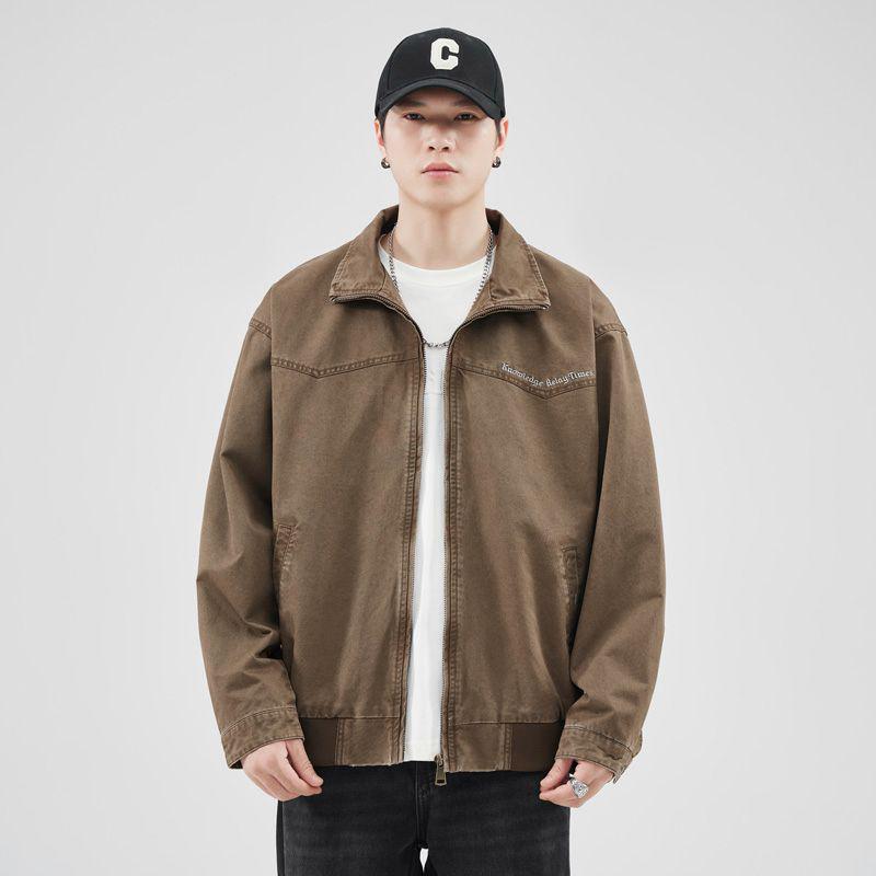 Men s Retro Embroidered Washed Workwear Jacket - Trendy Loose Fit for Autumn/Winter M