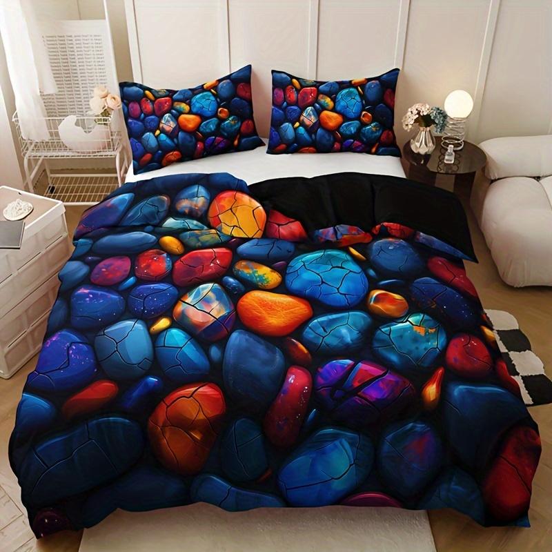 3Pcs Colorful Textured Stone Duvet Cover Set, 1 Duvet Cover + 2 Pillowcases (No Insert), Soft And Comfortable Breathable Bedding