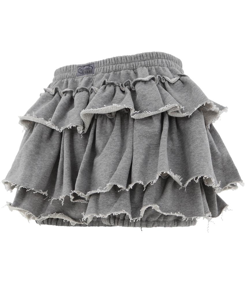 Plasma Sphere Tutu Tiered French Ferry Shirred Tiered Mini Skirt Pants_Gray