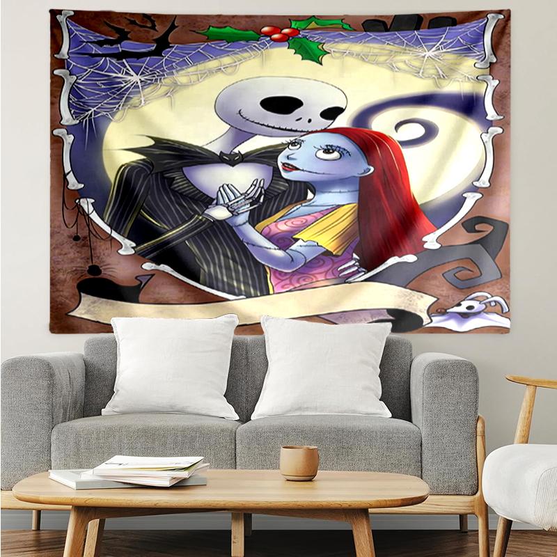 The-Nightmare-Before-Christmas Print Tapestry, Backdrop, Easy Setup, Ideal for Bedroom, Office & Living Room, with Aesthetic Wall Hanging Decor.