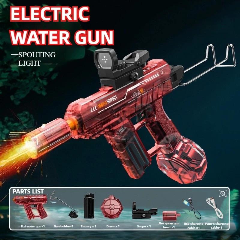 Powerful Uzi Electric Water Gun With Light Up Glowing Silencer Automatic Water Blaster For Summer Outdoor Shooting Games