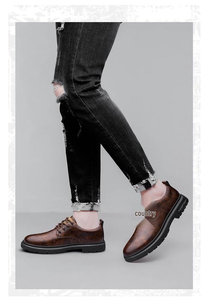 Men's Genuine Leather Casual Dress Shoes - Soft Sole, Non-Slip, Wear-Resistant, Versatile Low-Top Lace-Up Design