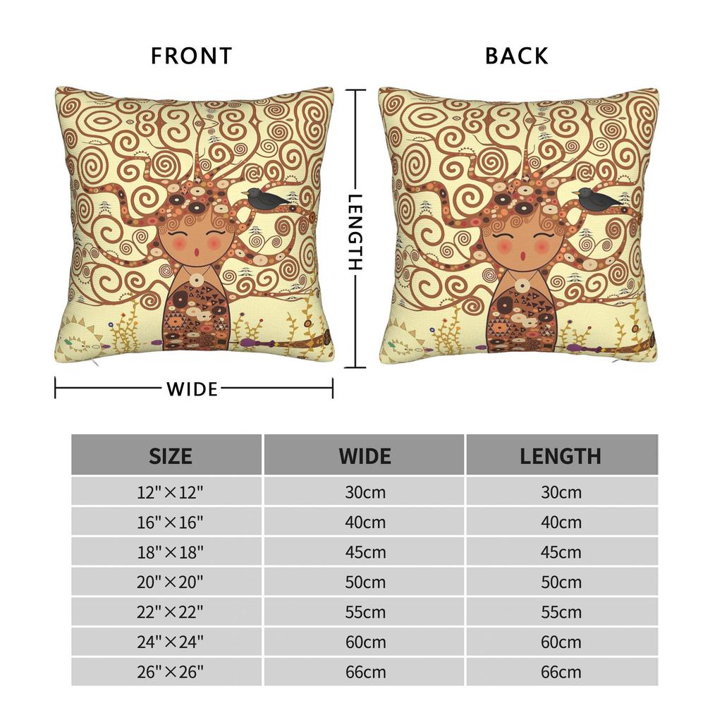 Kokeshi Tree of Life Square Pillow Case Stoclet Frieze Gustav Klimt Cushion Covers Zippered Decorative Pillowcase for Home