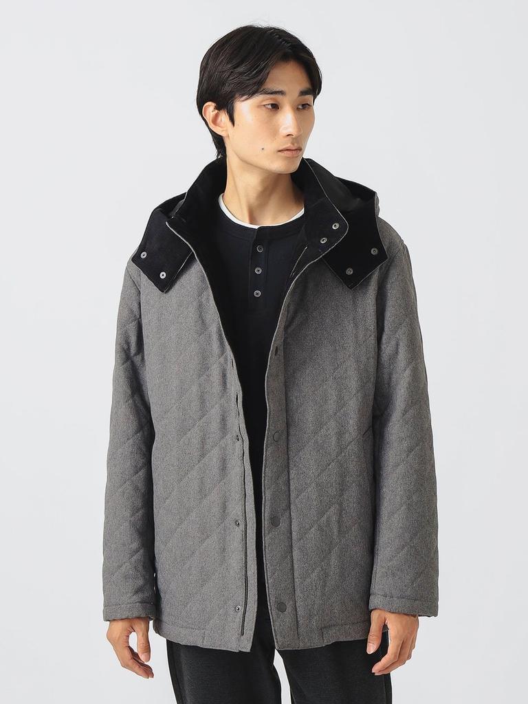 Beams Heart Quilted Down Hoodie Stand 42190015286 Men's Coat, Gray, XL,