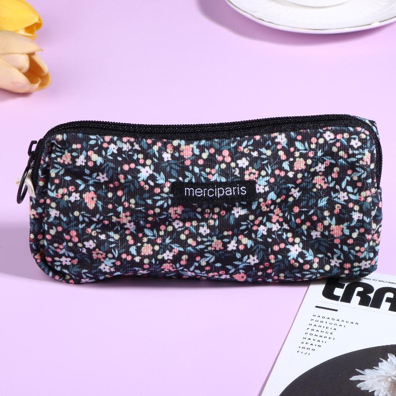Vintage Corduroy Federmäppchen Retro Blumenmuster Federtasche Große Kapazität Schreibwaren Tasche Für Schüler Büro Make-up Aufbewahrung