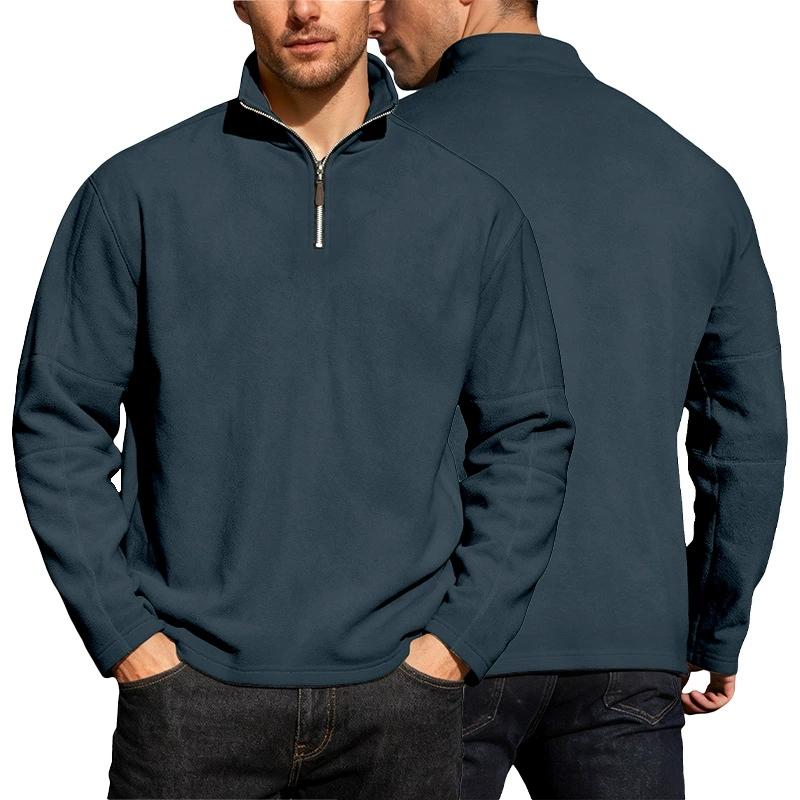 Men's Heated Fleece Sweatshirts Leisure Half Zip-up Solid Color Long Sleeve Pullover Autumn Winter Sportwear Big Size Streetwear S-3XL