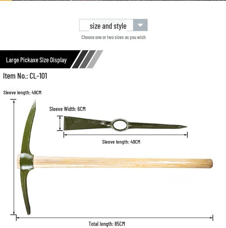 Changlin Engineer s Pickaxe: G101 & G102 - Large, Small, Outdoor, Foreign, Cross Pickaxe with Wooden Handle, Standard Size.