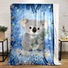 Cute Koala with Leaves on Blue Floral Background, Flannel blanket for bedroom, living room, sofa, and nap sofas.