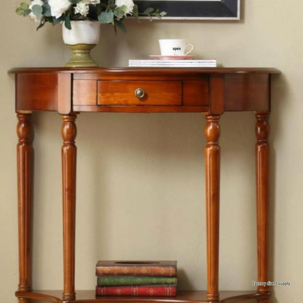 European Solid Wood Console Cabinet, Long Hallway Table, Semicircular New Chinese Style