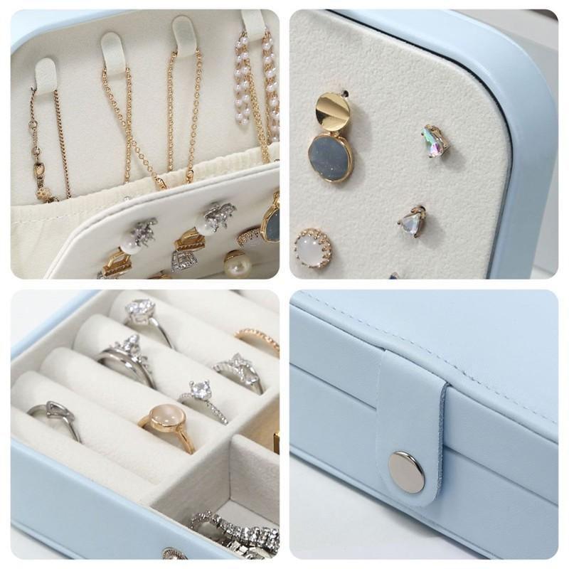 Travel Jewelry Box, Portable Jewelry Case Display Storage Holder Box For Women Girls, PU Leather Double Layer Jewelry Organizer