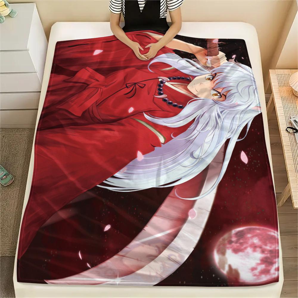 1Pc Inuyasha Print Flannel Blanket, High Quality Comfortable for All Seasons, Home Decor, Warmth and Comfort, Perfect for Christmas Gifts