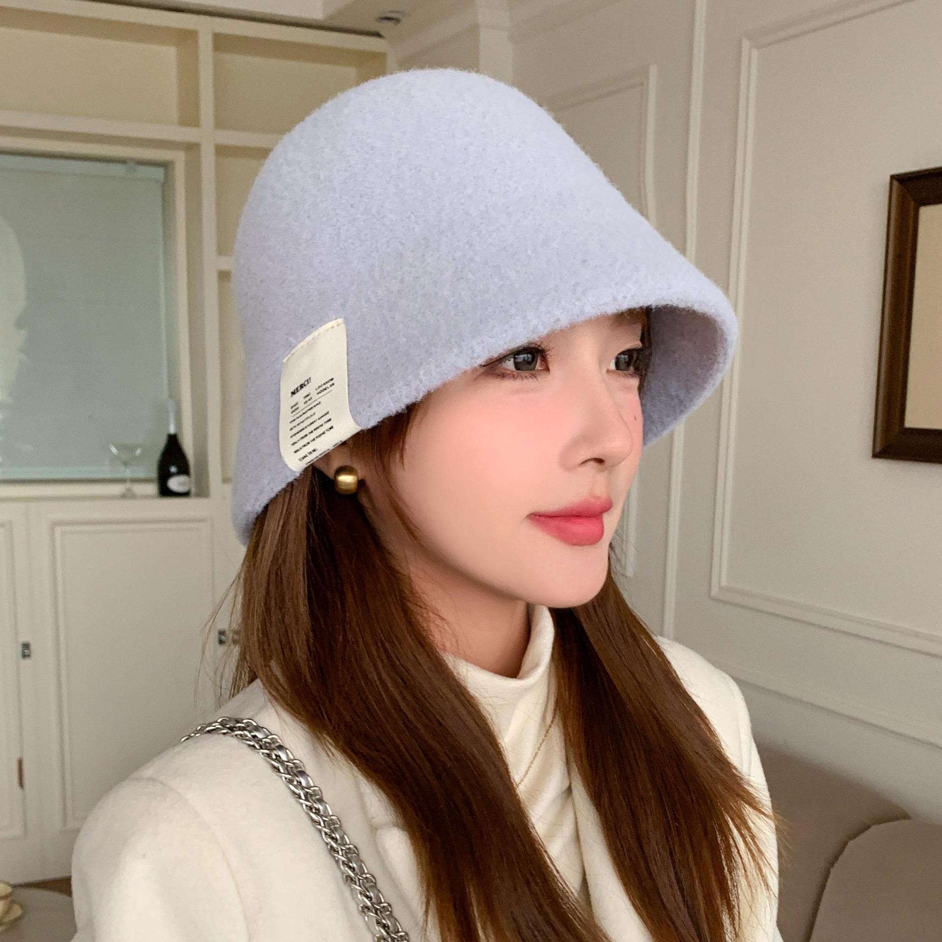 

Новая осенне-зимняя шерстяная модная шляпа для женщин, для путешествий на открытом воздухе, модная, в корейском стиле, однотонная, простая шляпа-ведро one size