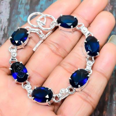 London Blue Topaz Gemstone 925 Sterling Silver Handmade Amazing Bracelet