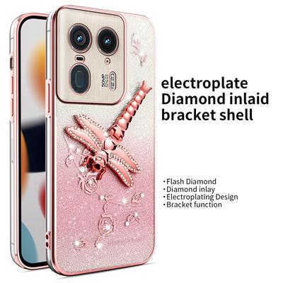 KADEM For Motorola Moto X50 Ultra 5G/Edge 50 Ultra 5G Case Dragonfly Kickstand TPU Flowers Glitter Phone Cover