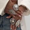 Exaggerated Alloy Ring—Customized French Sweet & Cool Lines Open Ring, Elegant & Versatile for Women, Daily & Party Fashion Accessory