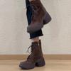 Cowhide Version Autumn and Winter Fashion New Platform Short Boots Thick Heel High Heel Lace-up Comfortable Fashion Women's Boots