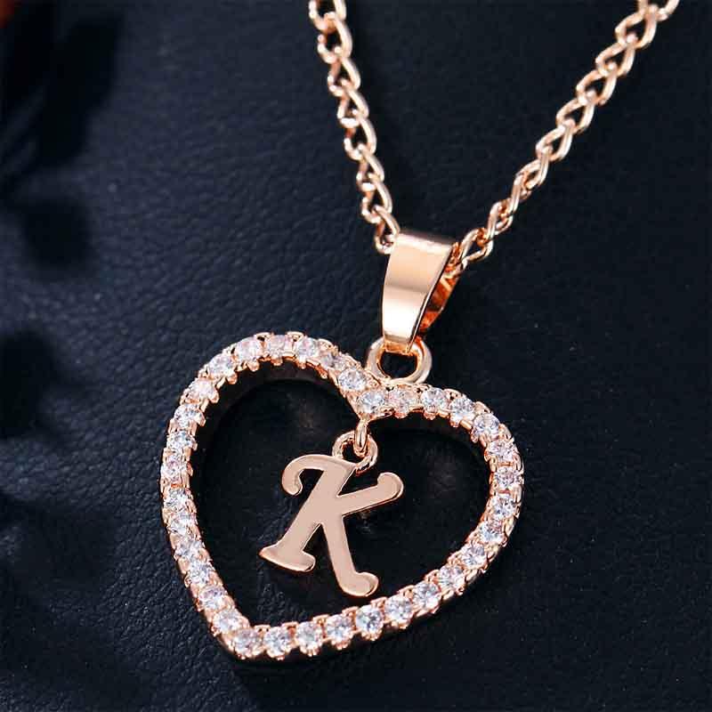 Heart Letters 26 Love Crystal Women Silver Plated Chain Jewelry Necklace