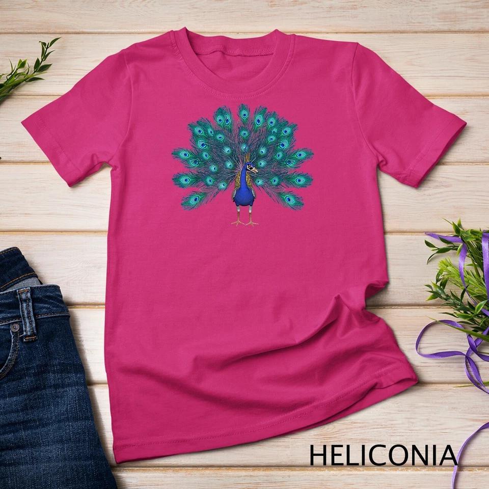 Blue Peacock Print T-Shirt Teal Feathers Clothes Unisex T-shirt 3 L