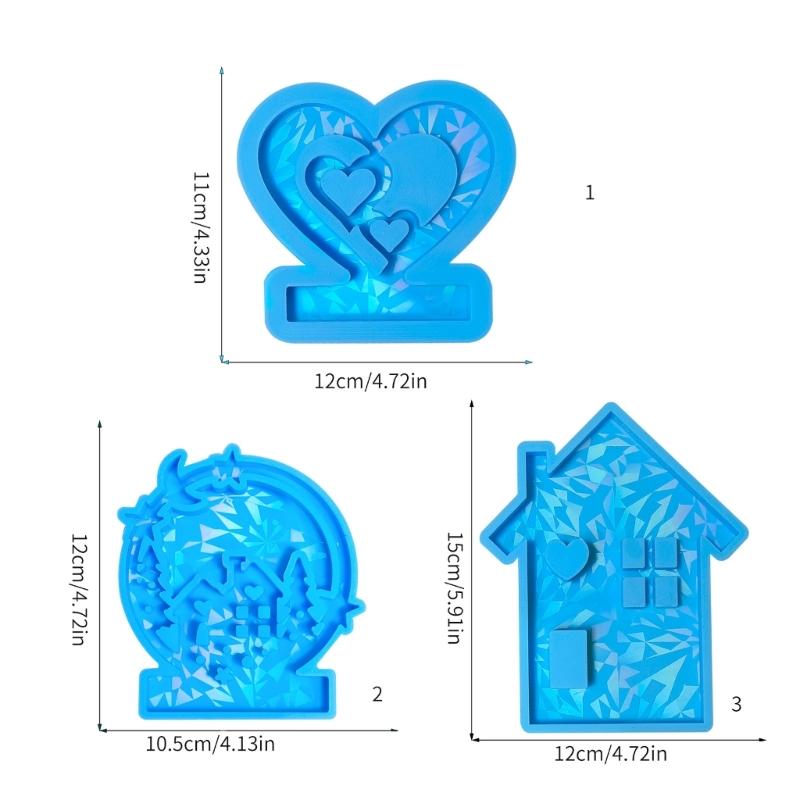 House Shape Resin Molds Holographic Heart Candlestick Molds with Base for DIY Craft Tealight Candle Holder Home Decors