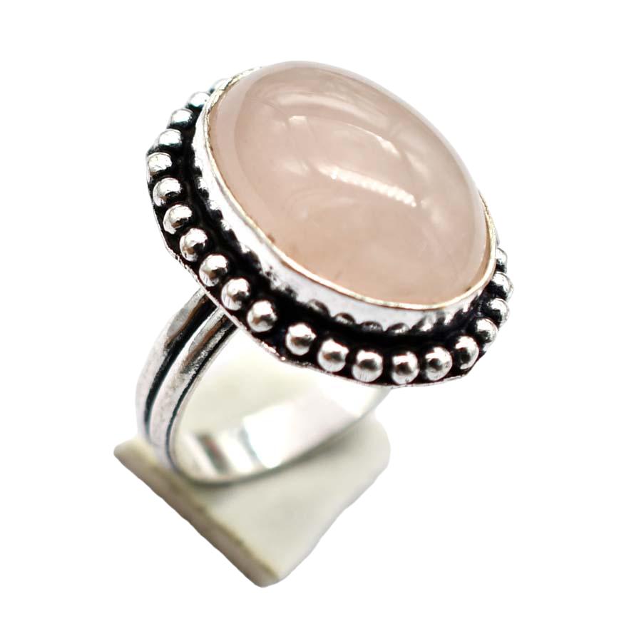 Rose Quartz Ethnic Handmade Ring Jewelry US Size-6.75 R 5491