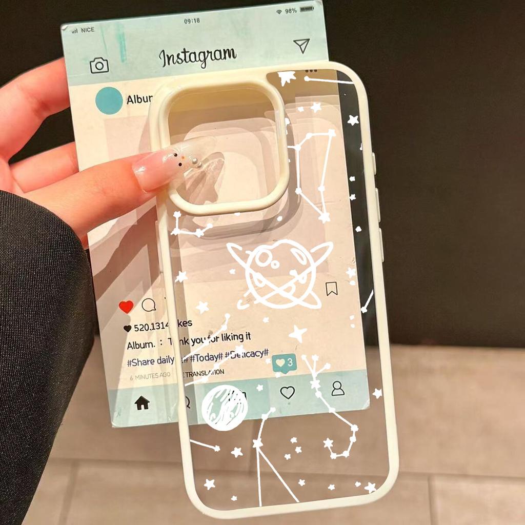 Cartoon Space Planet Phone Case For iPhone 16 15 17 14 13 12Mini 11 Pro Max XS XR 7 8Plus INS Shockproof Clear Hard Cover Coque