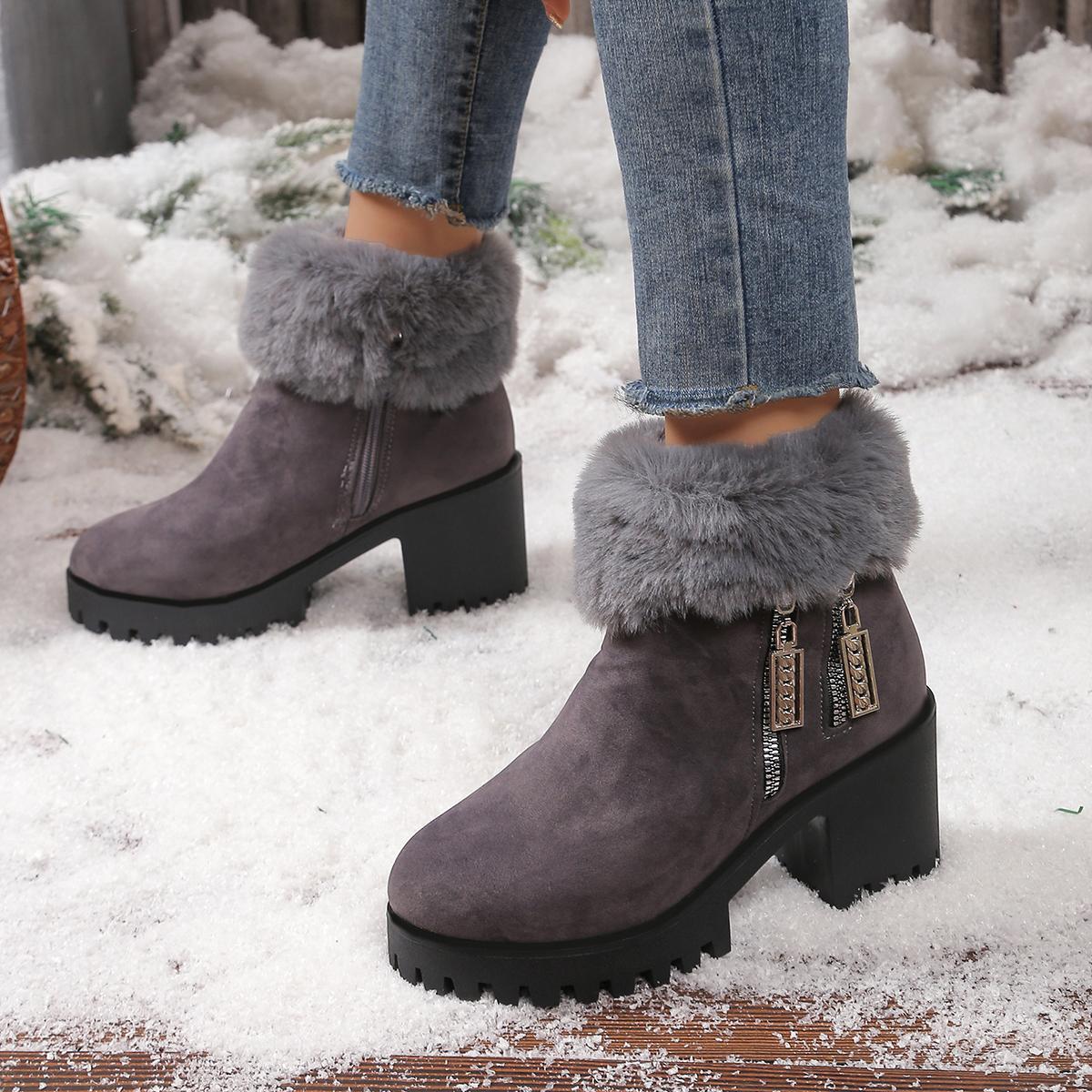 

Fluffy Fur High Heel Ankle Boots with Platform Women 2025 Winter Thick Bottom Furry Snow Boots Warm Short Plush Woman s Shoes 35 серый