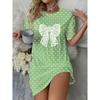 Women's casual polka dot print bow tie four-season dress