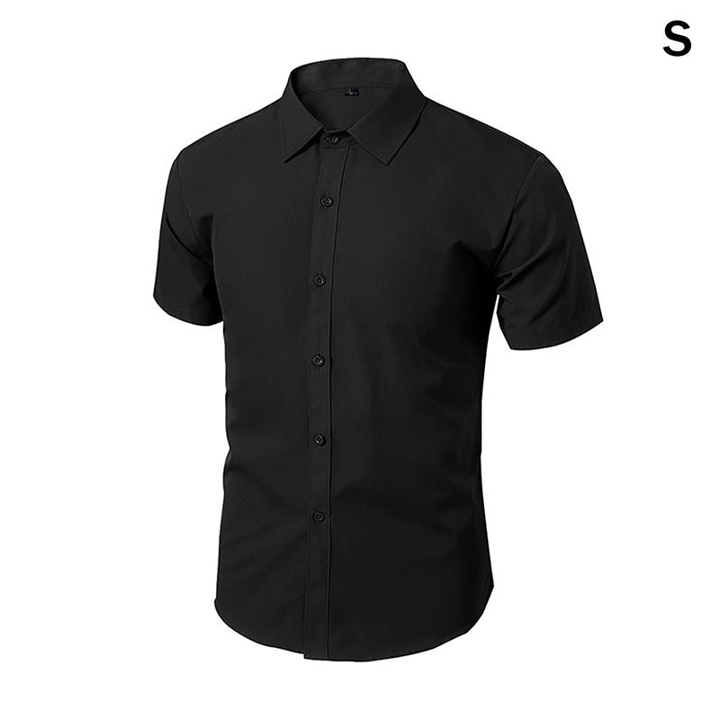 

Men Black Long Sleeved Short Sleeved Shirt Pure Colour Buttons High Collar Shirt Basic Section