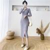 Dress Cardigan Female Autumn Korean Knitted Dress Women Mid Length Versatile Long Sleeve Underlay V-Neck Wool Dress Female Tops