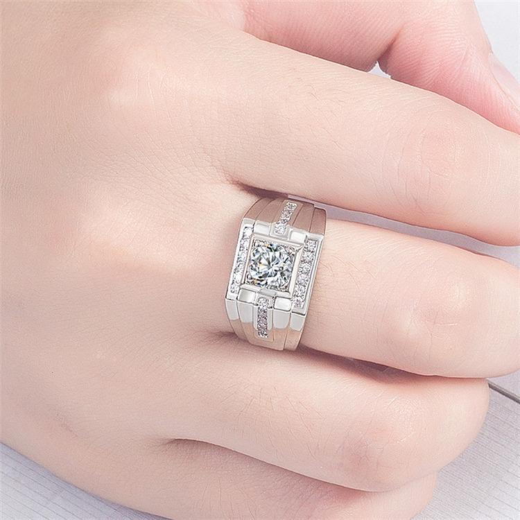 Ring Korean style men's ring plated 18K white gold diamond ring men's high carbon diamond luxury diamond ring