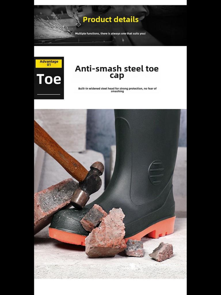 Men's Waterproof Steel Toe Anti-Slip Rain Boots for Construction and Mining