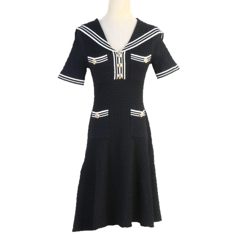 2025 Spring/Summer French Socialite Striped Sailor Collar Slimming Dress