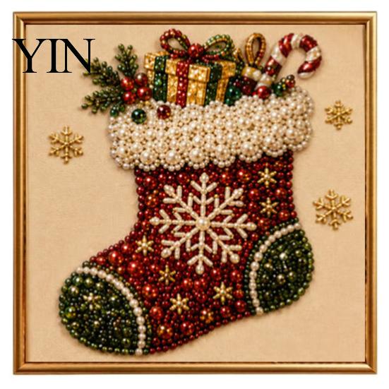 Christmas Tabletop Ornament Crafts DIY Faux Pearl Painting Art Kit with Frame, Santa Holiday Projects for Family Beads Craft Adults Beginner, Handmade