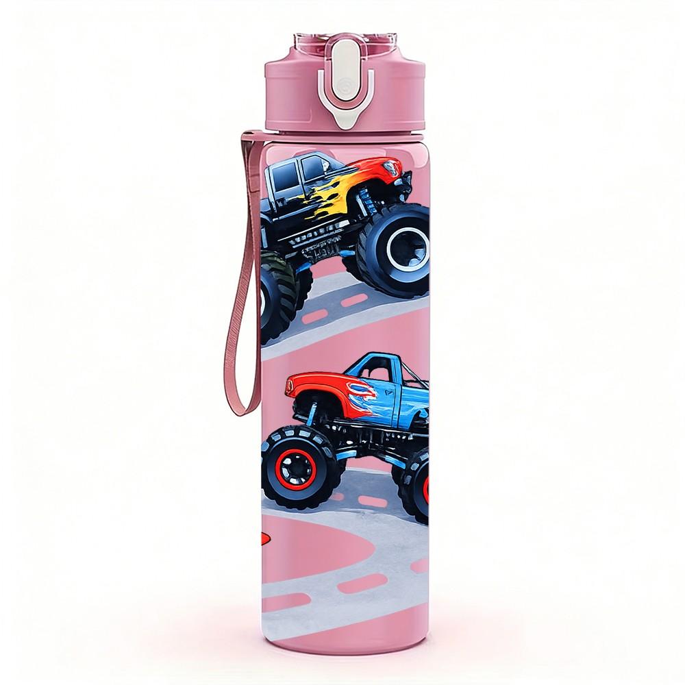 1PC Kids Dirt Bike Racing Scene Print 750ml Color Plastic Sports Water Bottle Leakproof Flip Straw Lid Suitable for Sports Office Home Use