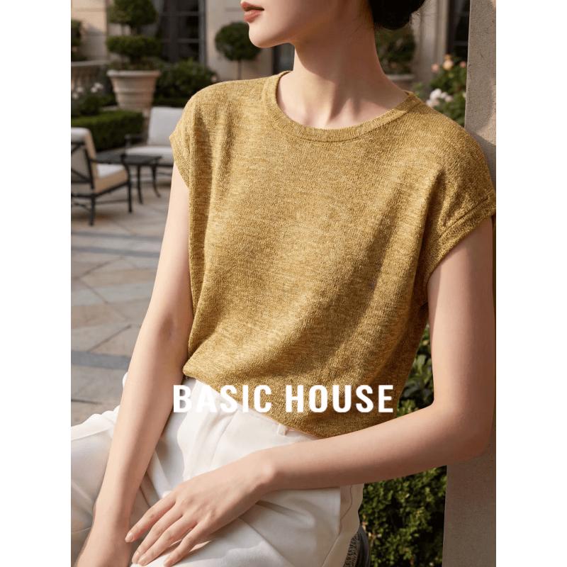 Basic House Women s Simple Round Neck Short Sleeve T-Shirt L