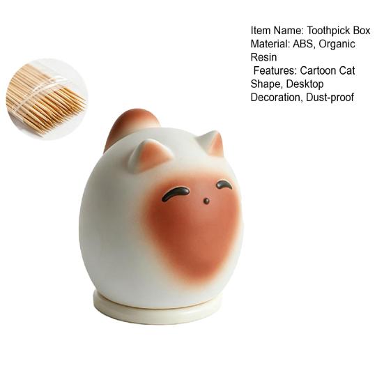 Cartoon Cat Toothpick Box with Toothpicks Dust-proof Toothpick Holder Dispenser Toothpick Organizer Container Kitchen Countertop Decoration
