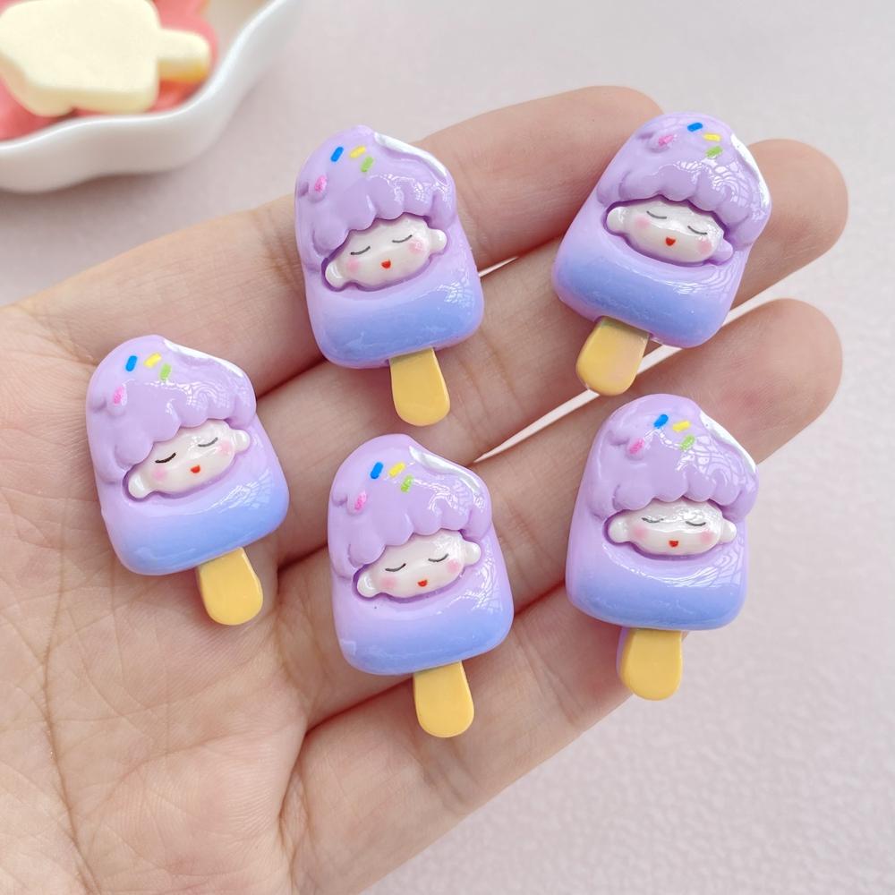 

10pcs Cartoon Little Girl Ice Cream Resin Decoration Crafts Flatback Scrapbooking Phone Decor Embellishments DIY Accessories