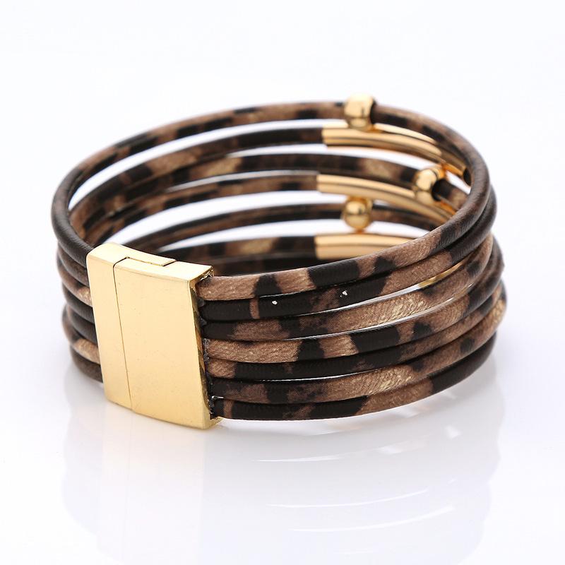 Bracelet for Women  Multi-layer Leopard Pattern Leather Rope Magnetic Clasp Bangles Female Gift CDN