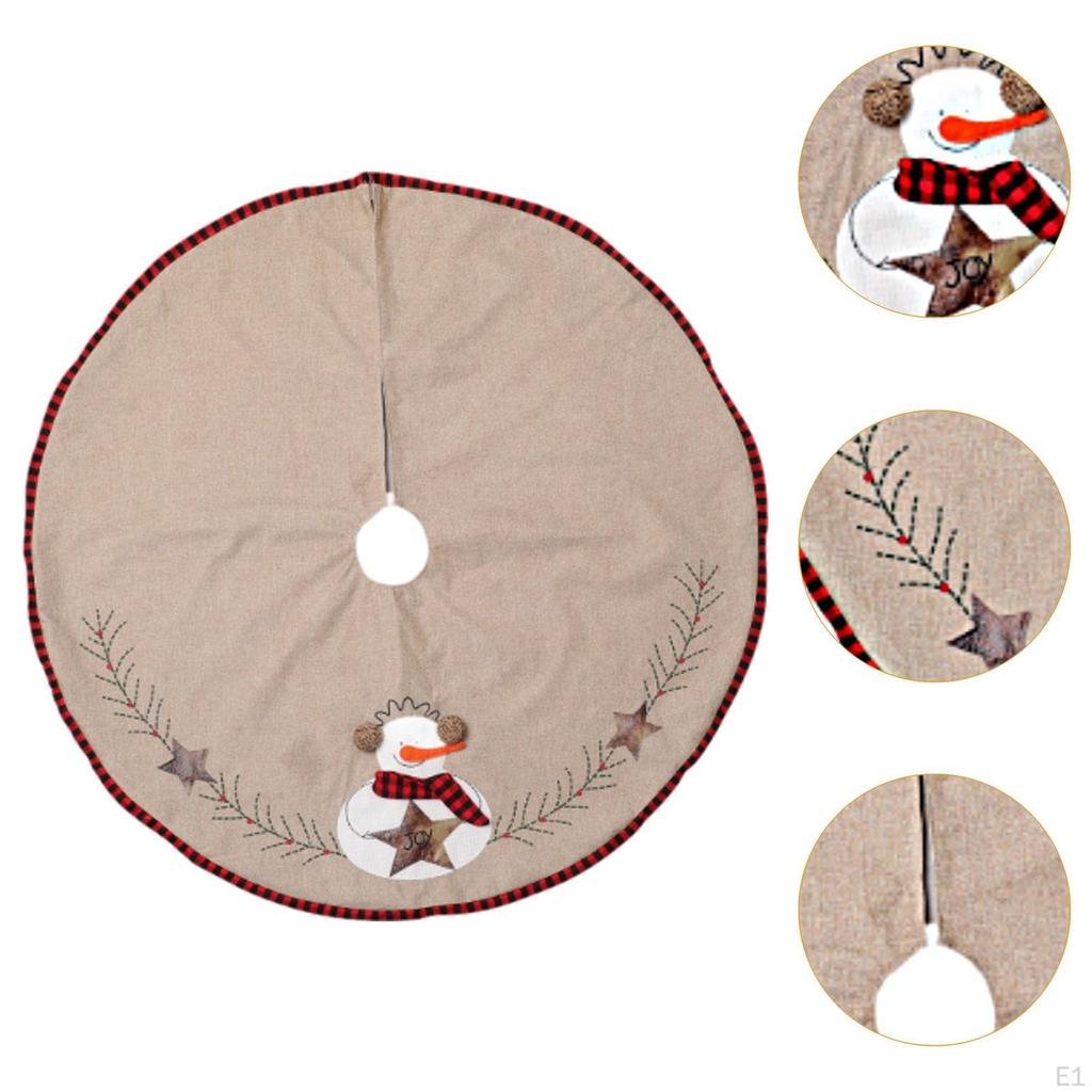 Lněná podložka pod vánoční stromek Sněhulák Kulatá dekorativní ozdoba Vánoční dekorace pro statek